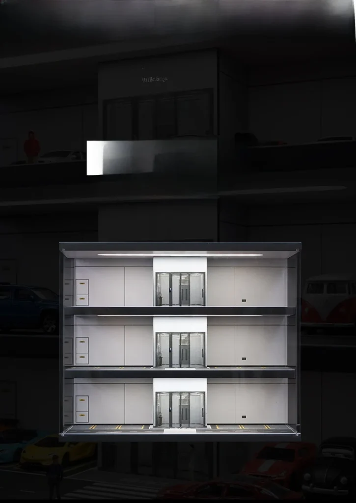 164 Scale Realistic Elevator Style Parking Garage Scene Lighting Acrylic Box Display Cabinet Model Toy Handheld