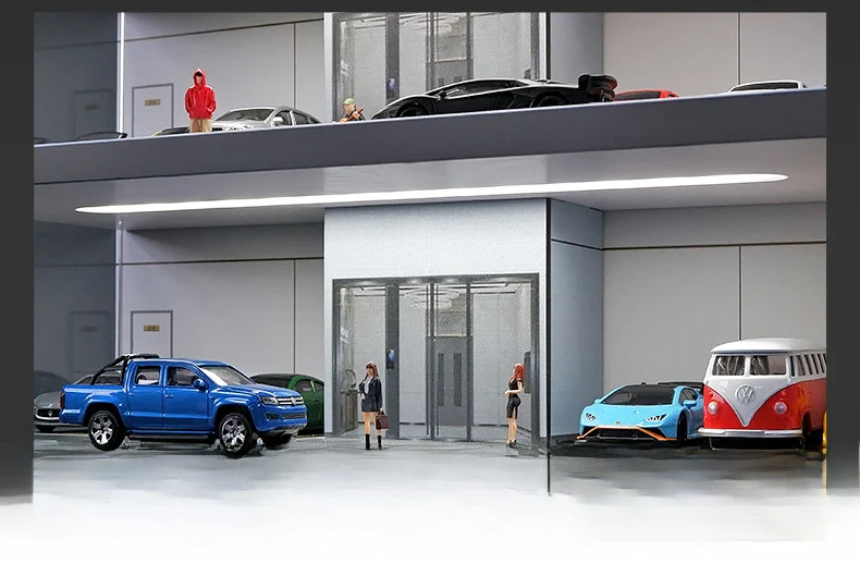 164 Scale Realistic Elevator Style Parking Garage Scene Lighting Acrylic Box Display Cabinet Model Toy Handheld