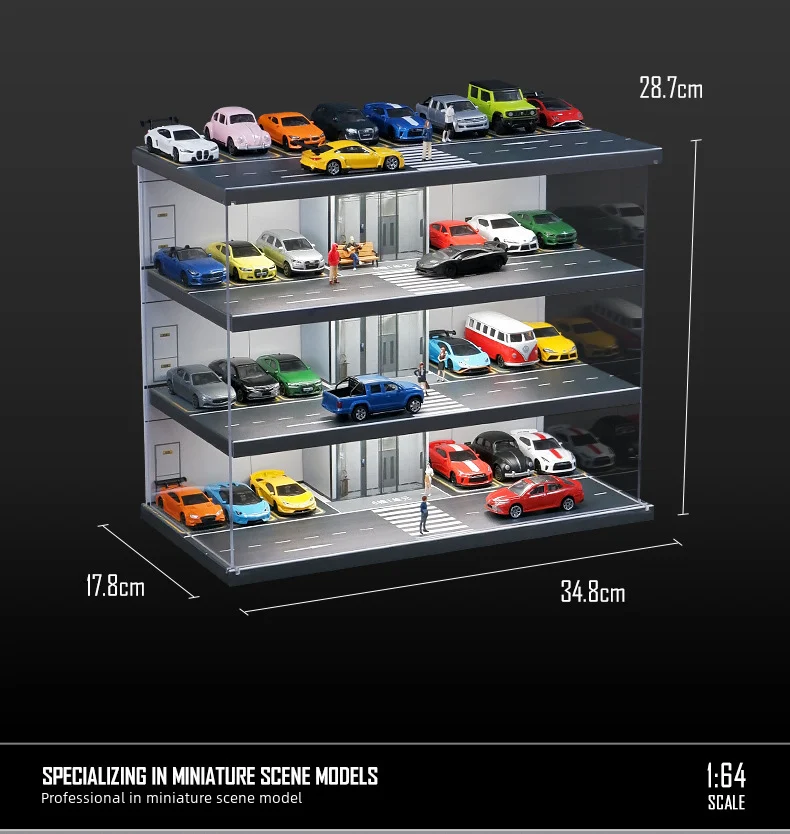 164 Scale Realistic Elevator Style Parking Garage Scene Lighting Acrylic Box Display Cabinet Model Toy Handheld