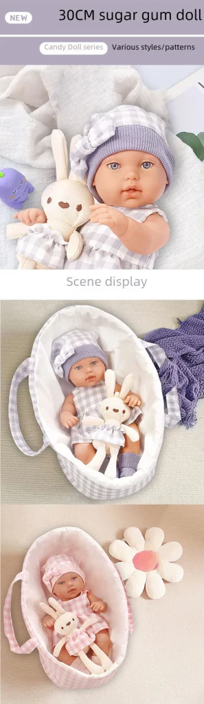 12 Inch Super Realistic Reborn Doll Set with Clothes Party Soothing Baby Basket Doll for Infants And Toddlers 0-3 Years Old